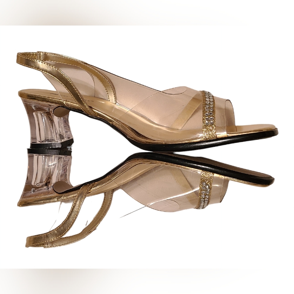 Pierre Dumas size 8½M clear/gold heels